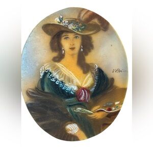 Vintage Lady Portrait Oval Wall Art Hand painted signed Unframed